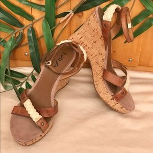 Mia Brown Wedges Cork Heels Size 7